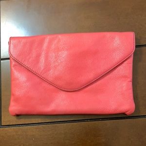 Pink J. Crew Leather Envelope Clutch
